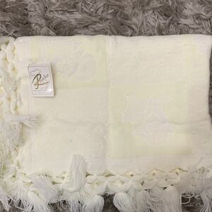 White Textured Blanket baby blanket with Fringe 35” x 43”